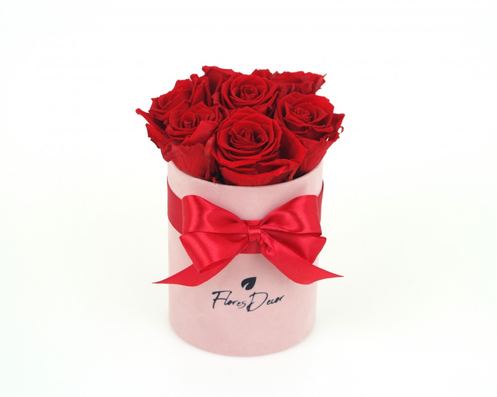 Flower Box “M“ czerwona róża wieczna w różowym pudełku