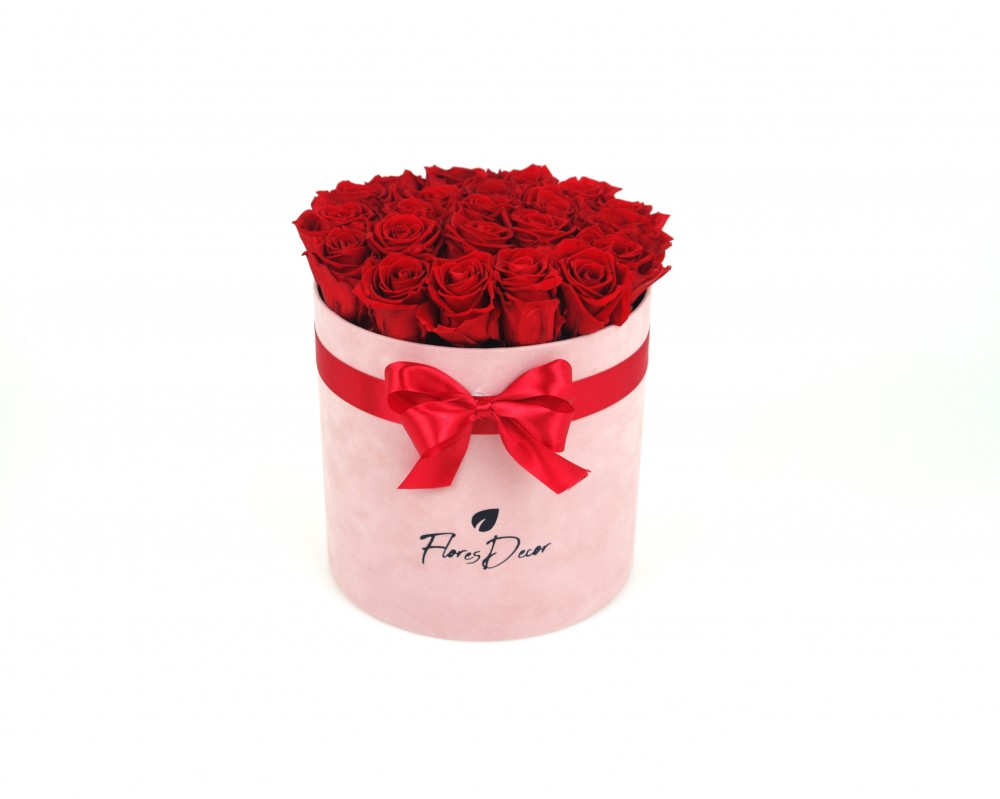 Flower Box “XL“ czerwona róża wieczna w różowym pudełku
