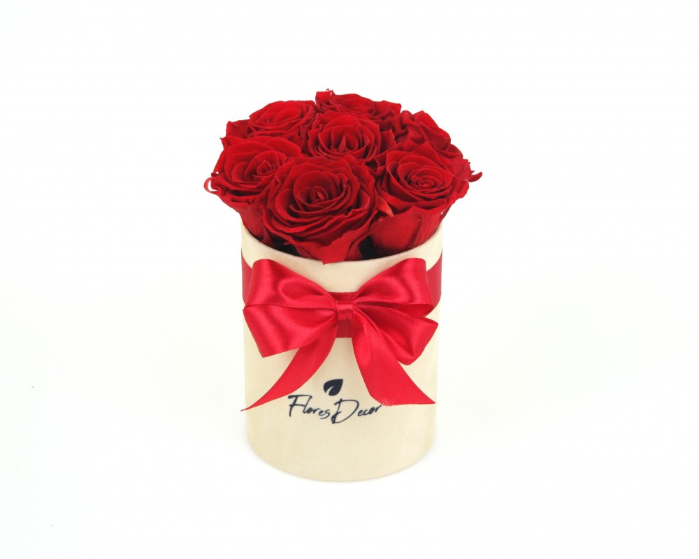 Flower Box “M“ czerwona róża wieczna w kremowym pudełku