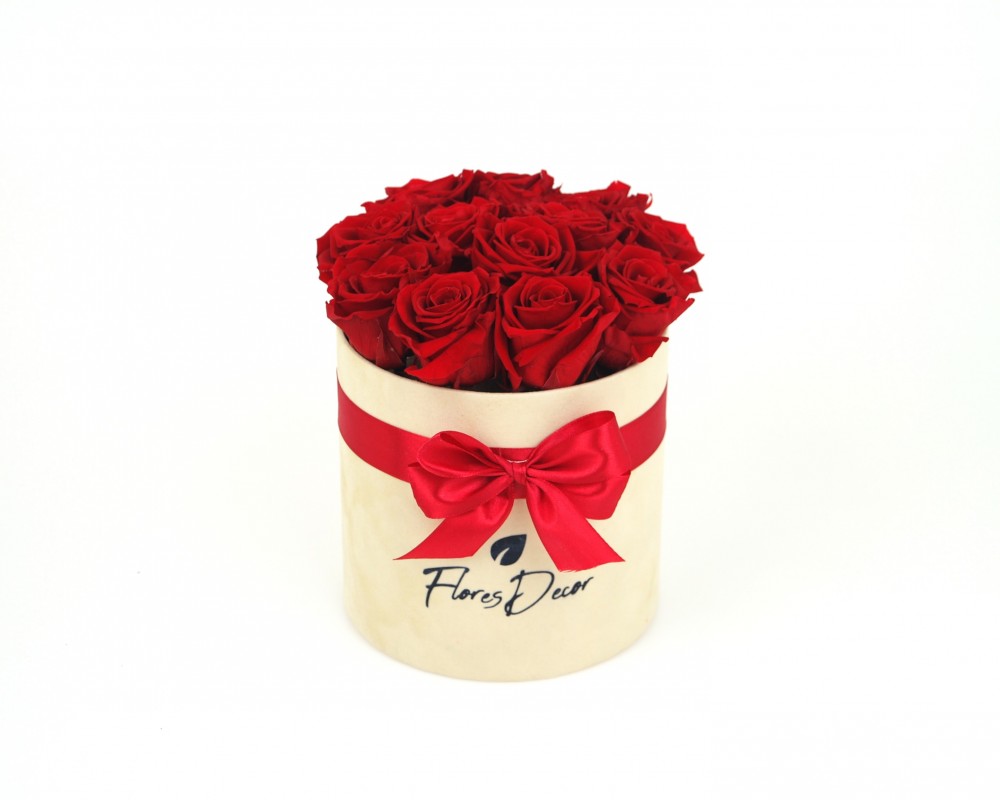Flower Box “L“ czerwona róża wieczna w kremowym pudełku