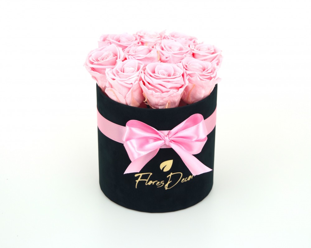 Flower Box “L“ różowa róża wieczna w czarnym pudełku