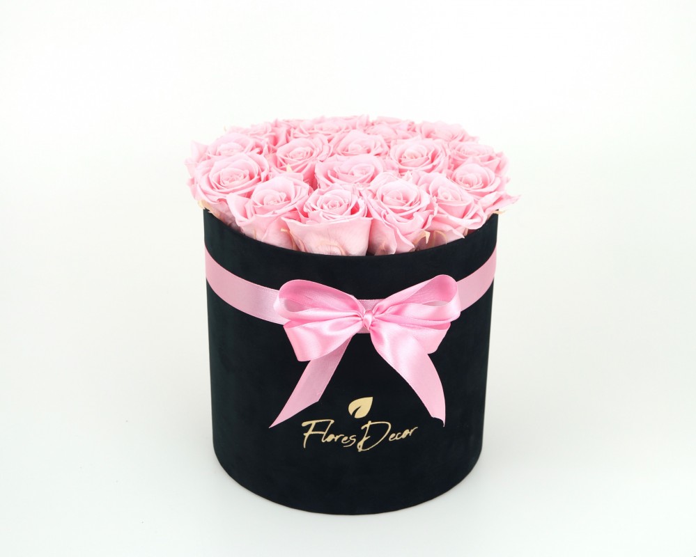 Flower Box “XL“ różowa róża wieczna w czarnym pudełku