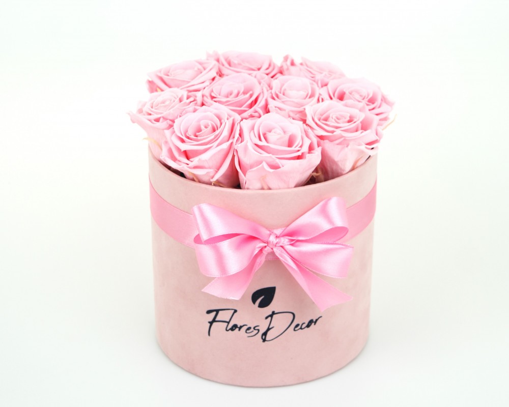 Flower Box “L“ różowa róża wieczna w różowym pudełku