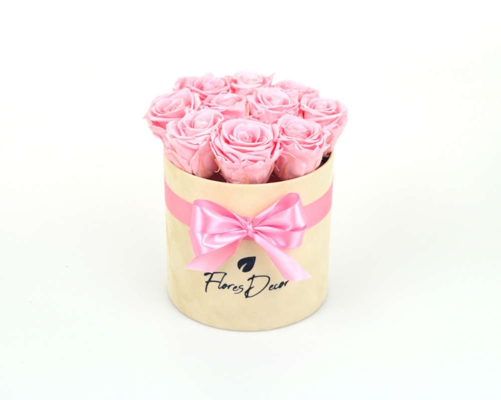 Flower Box “L“ różowa róża wieczna w kremowym pudełku