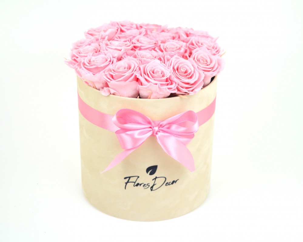 Flower Box “XL“ różowa róża wieczna w kremowym pudełku